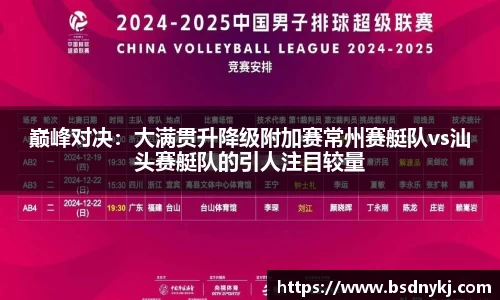 巅峰对决:大满贯升降级附加赛常州赛艇队vs汕头赛艇队的引人注目较量